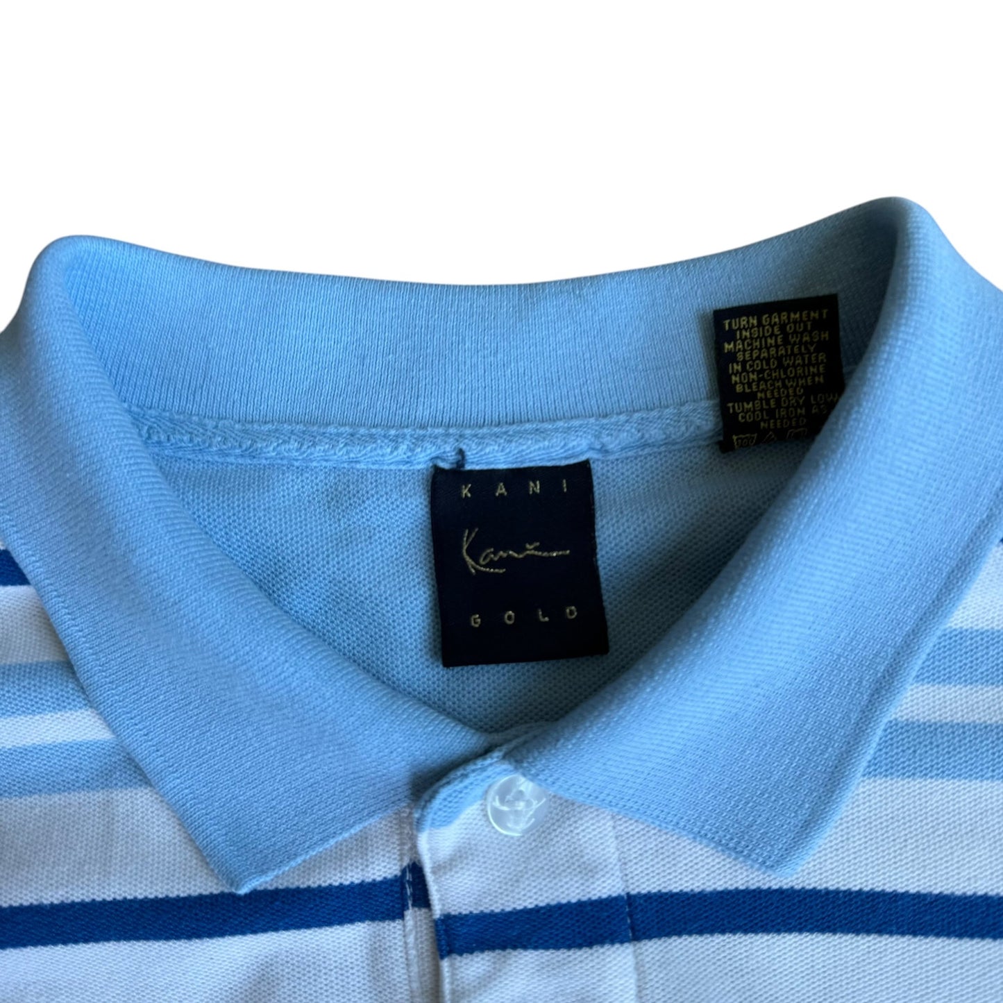 Vintage y2k Karl Kani Gold Blue Stripe Polo Shirt Mens 2XL