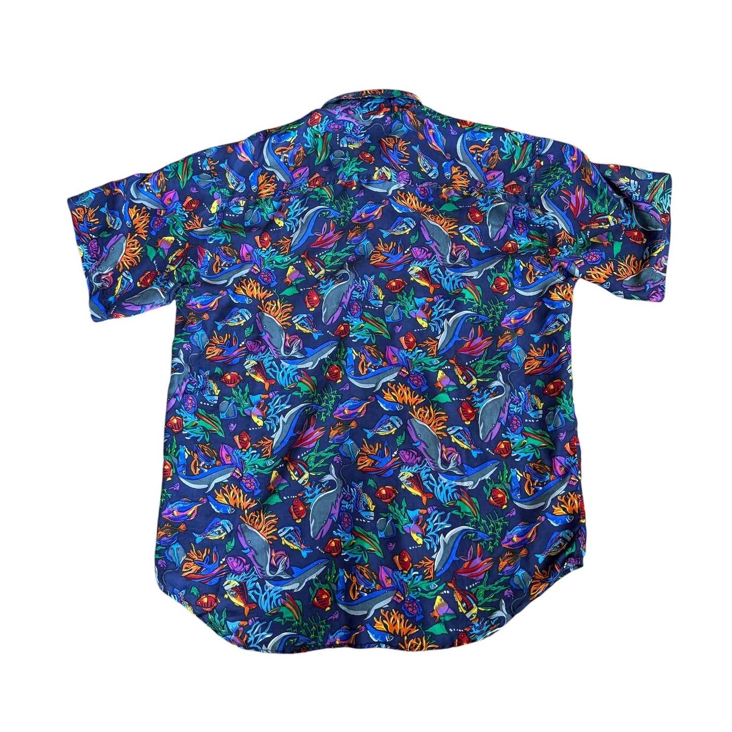 Vintage Fish AllOverPrint Shirt Silk Mens Medium
