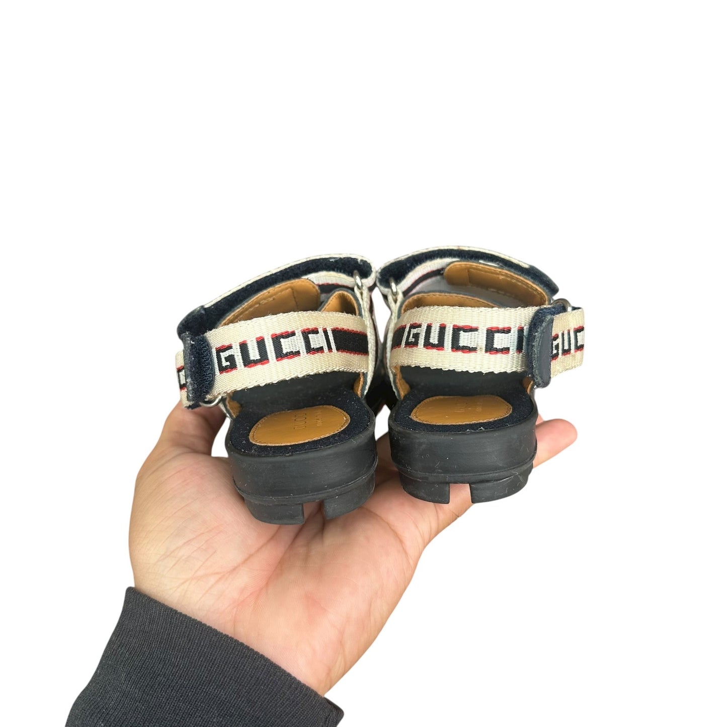 Authentic Gucci Logo Kids Toddlers Infant Sandals Blue Tan 25