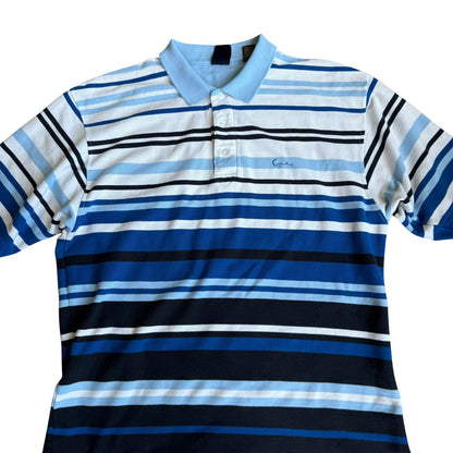 Vintage y2k Karl Kani Gold Blue Stripe Polo Shirt Mens 2XL