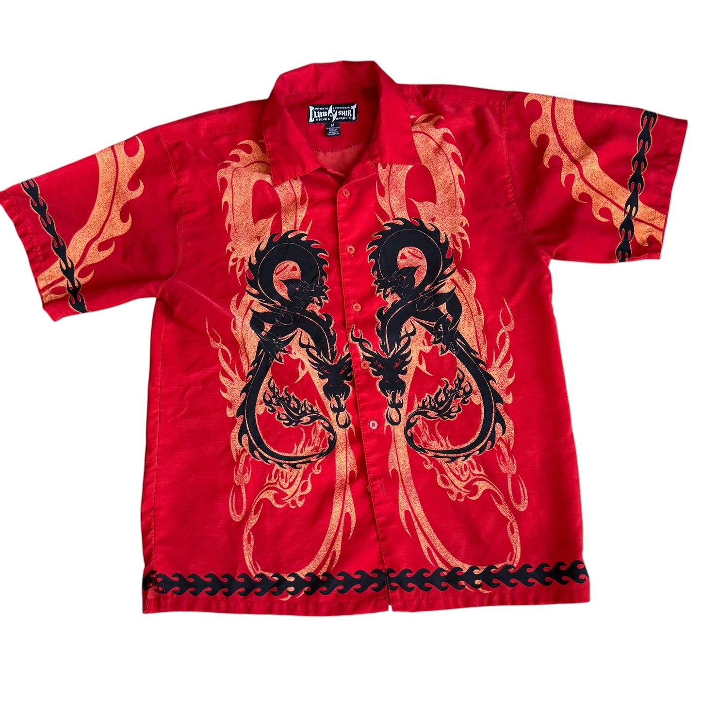 Vintage y2k Dragon Flame Club Shirt Button Down Mens Medium