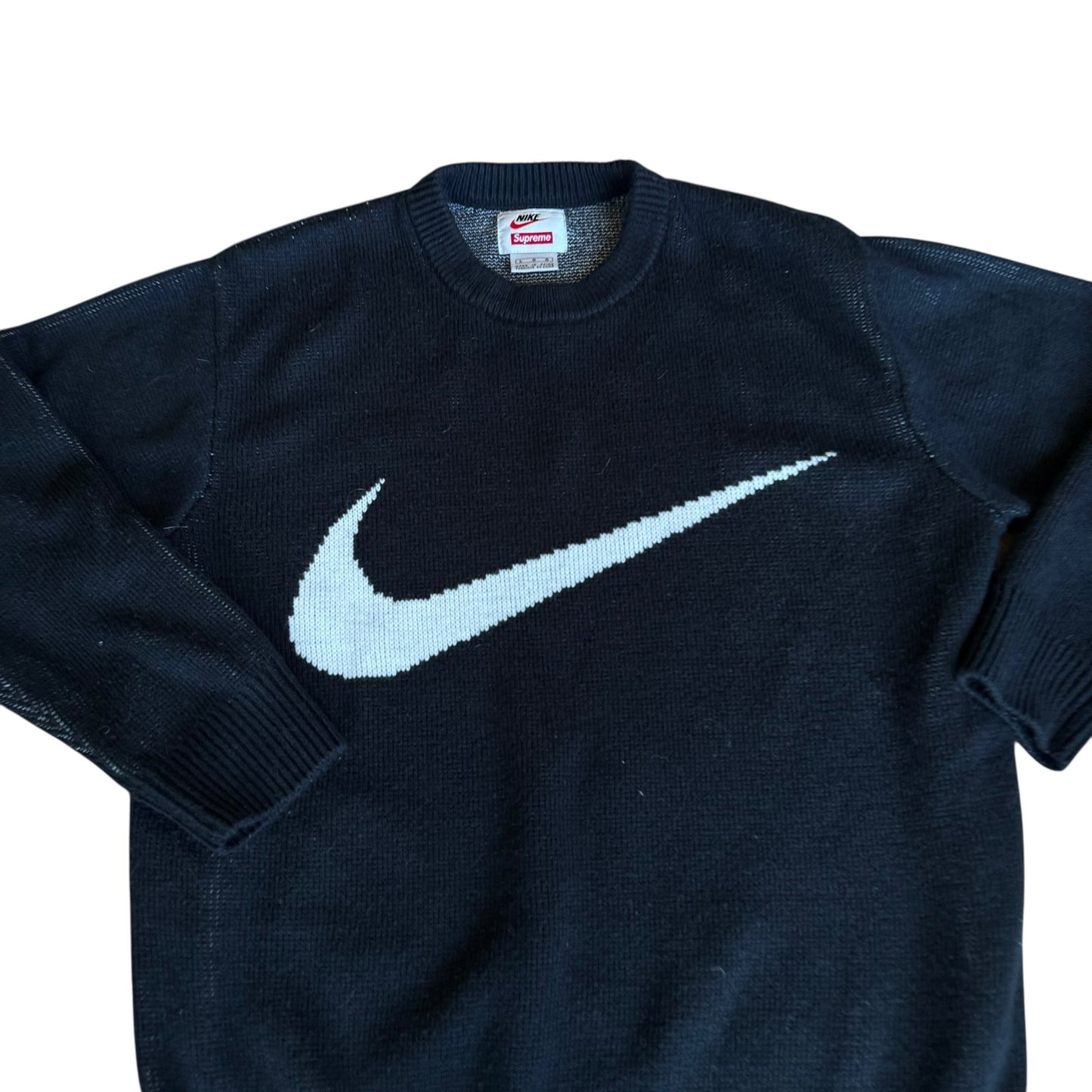 Nike Supreme Swoosh Knit Crewneck Sweater Black Mens Large