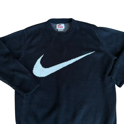 Nike Supreme Swoosh Knit Crewneck Sweater Black Mens Large