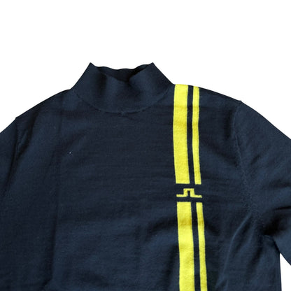 J Lindeberg Black Yellow Stripe Turtleneck Sweater Mens Medium