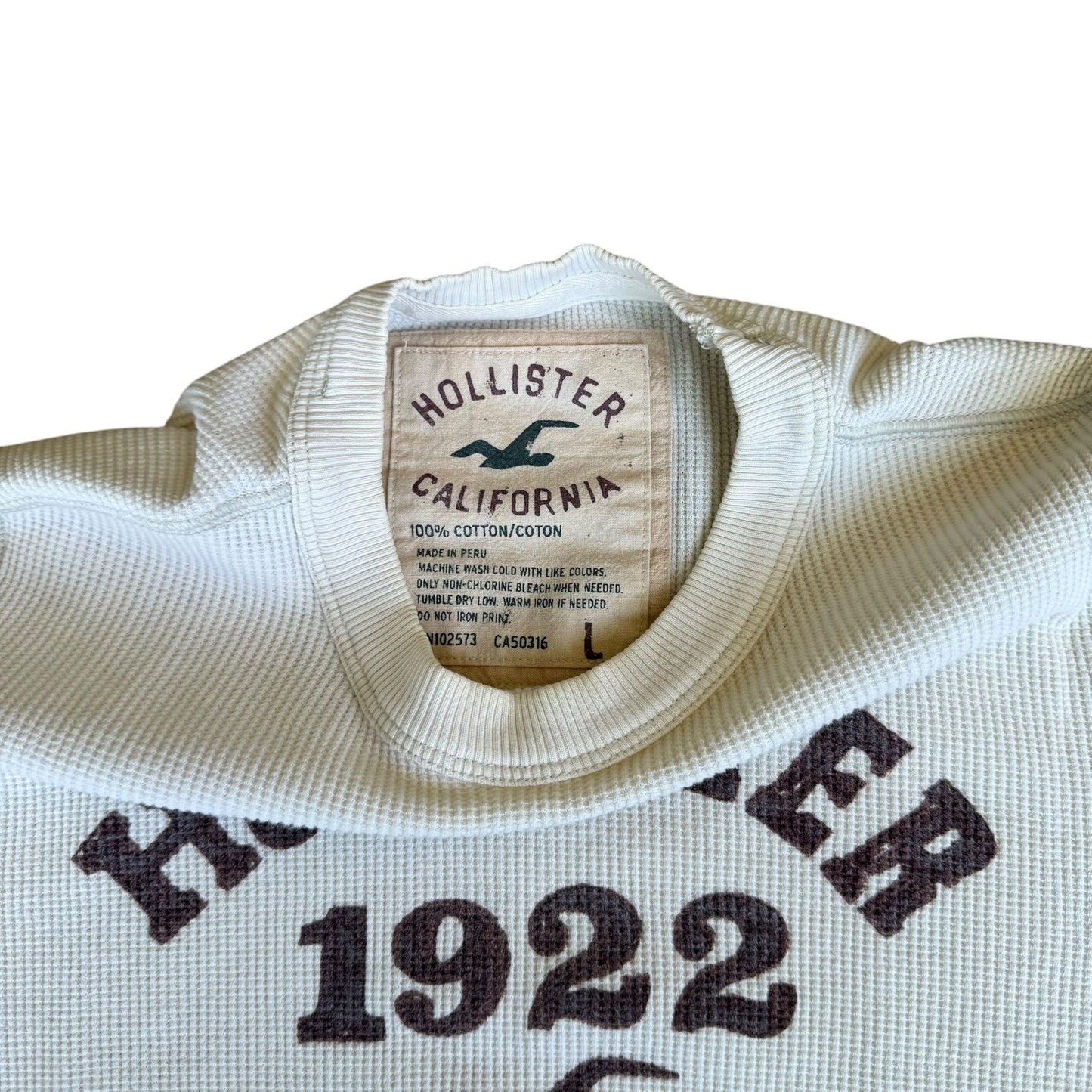 Hollister Cream Thermal Crewneck Sweater Mens Large