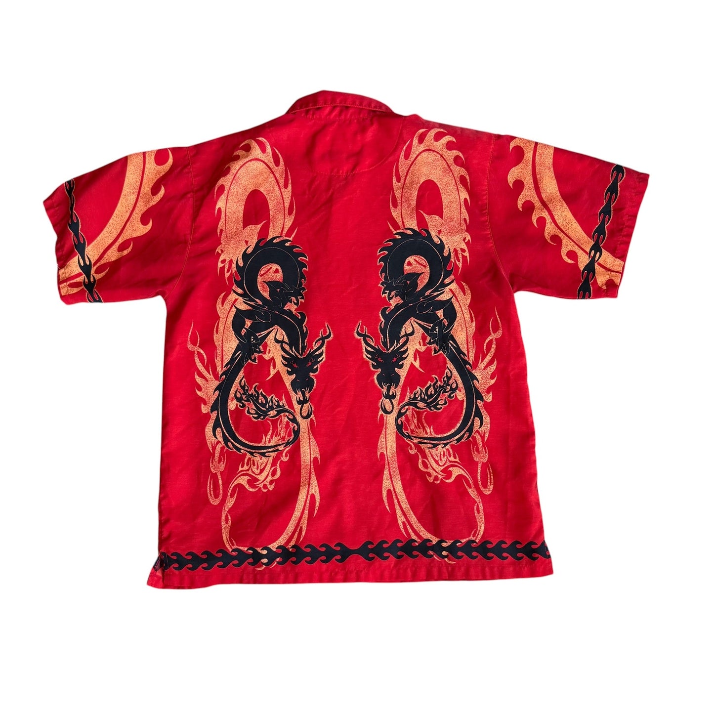 Vintage y2k Dragon Flame Club Shirt Button Down Mens Medium