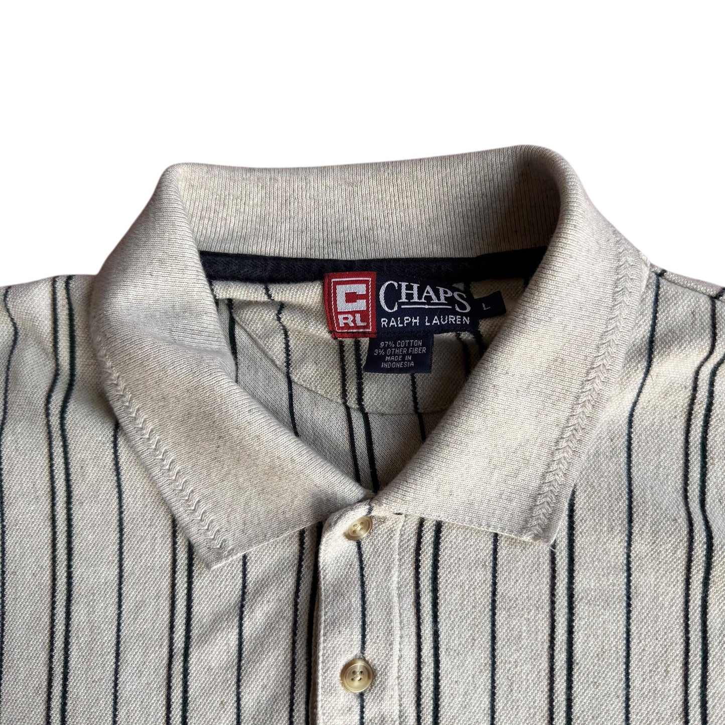 Vintage Chaps Ralph Lauren Cream LongSleeve Polo Shirt Mens Large