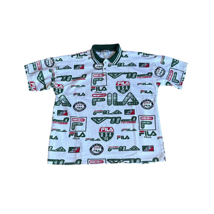 Vintage 1990s FiLA Italia AllOverPrint Polo Shirt Mens 2XL