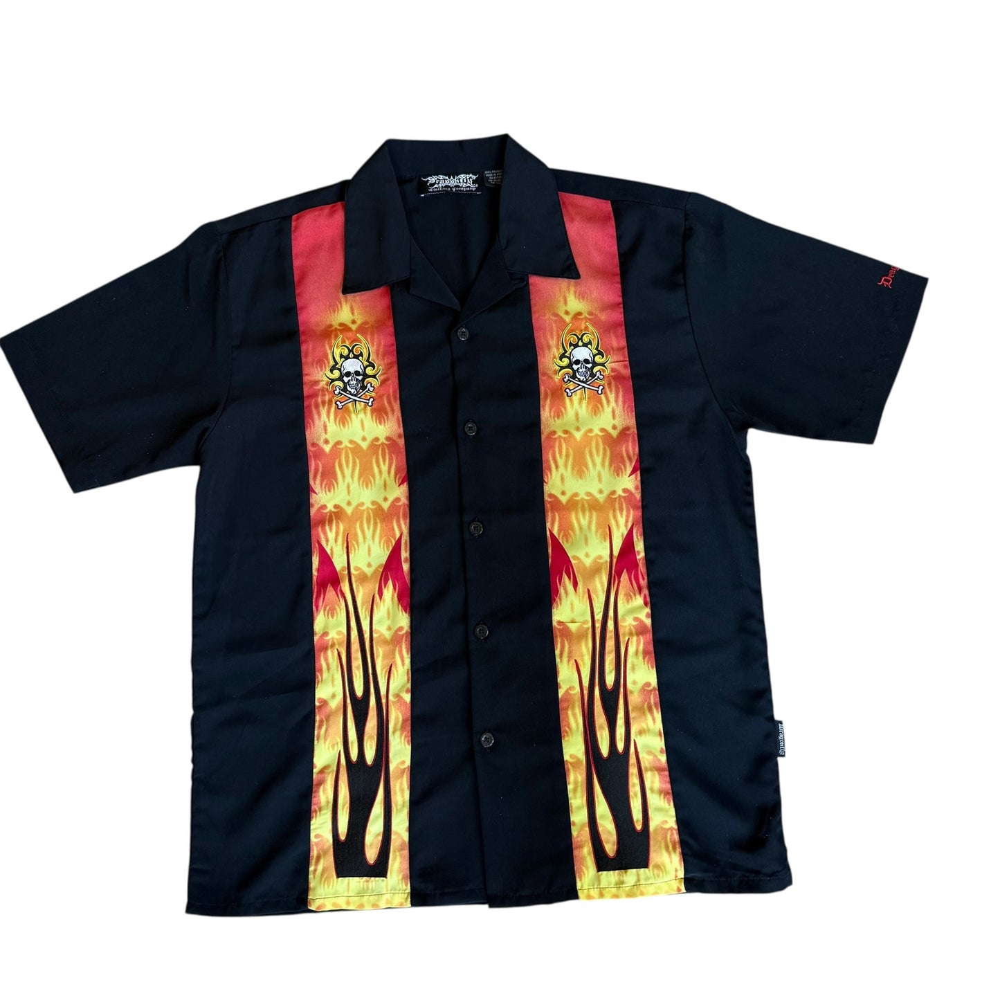 Vintage Dragonfly y2k Flame Skull Button Up Mens Medium