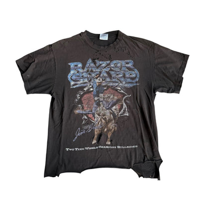Distressed Jim Sharp Razor Bull Rider Rodeo Tee Shirt Mens Small