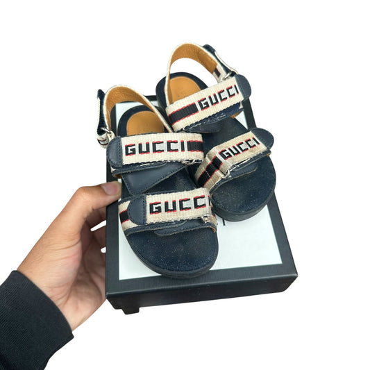Authentic Gucci Logo Kids Toddlers Infant Sandals Blue Tan 25