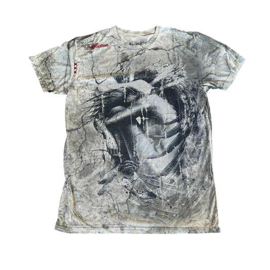 Affliction y2k AllOverPrint Rock Grunge Tee Shirt Mens XL
