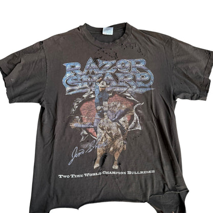 Distressed Jim Sharp Razor Bull Rider Rodeo Tee Shirt Mens Small