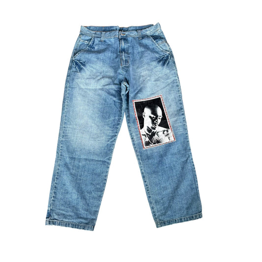 Vintage y2k Makaveli Branded Denim Jeans 90s Mens 42 Baggy Patchwork 2pac