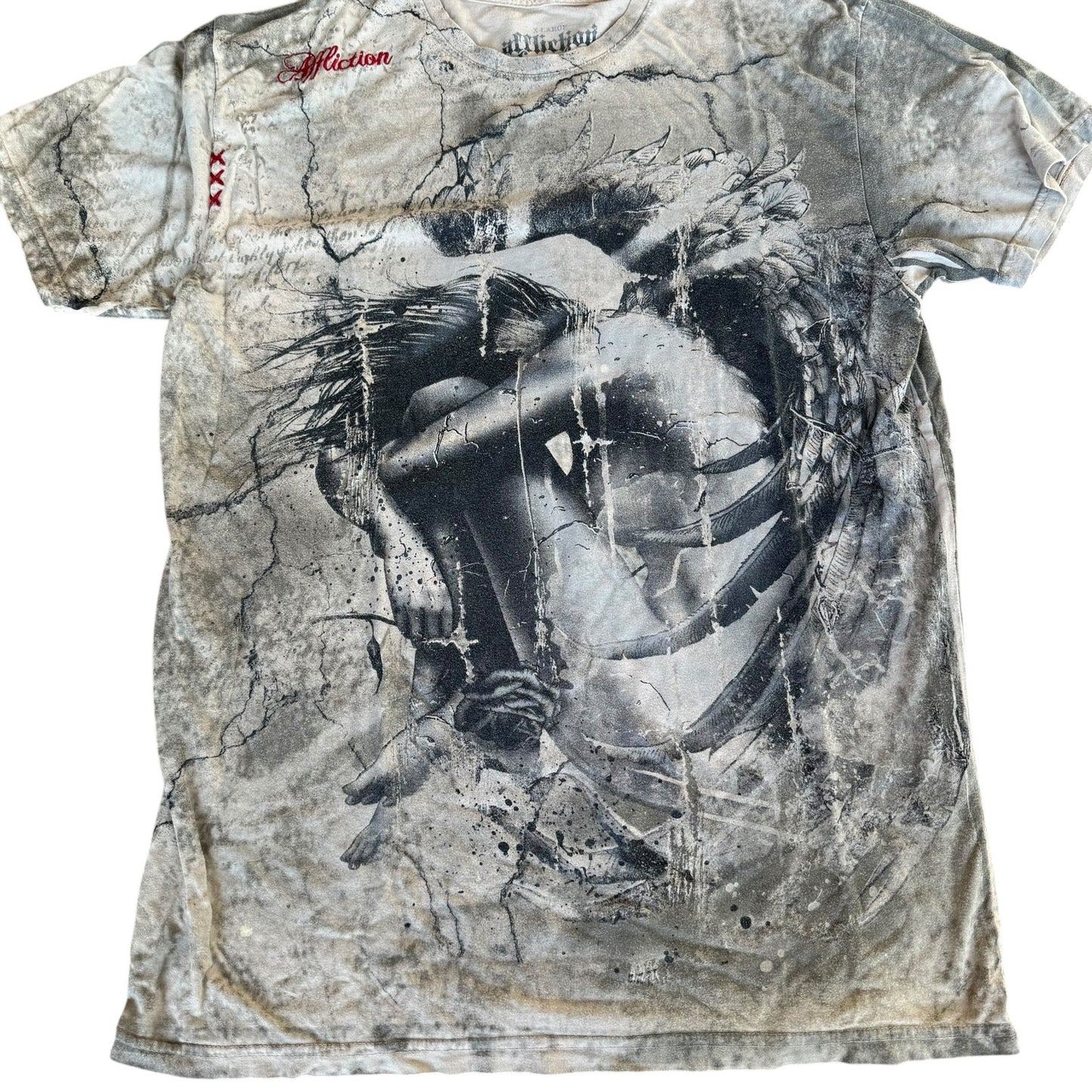 Affliction y2k AllOverPrint Rock Grunge Tee Shirt Mens XL