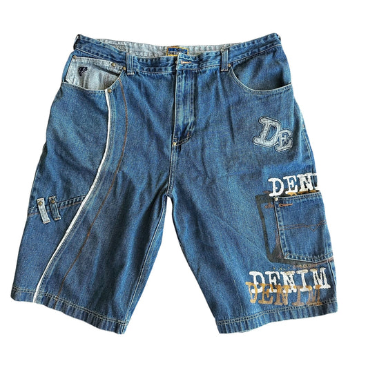 Vintage Raw Blue Denim y2k 2000s Baggy Shorts Jorts Mens 42