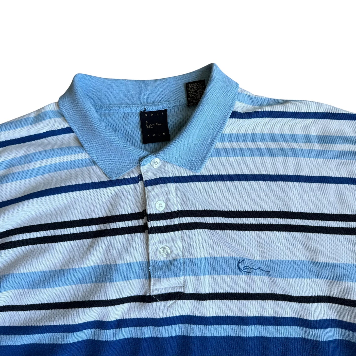 Vintage y2k Karl Kani Gold Blue Stripe Polo Shirt Mens 2XL