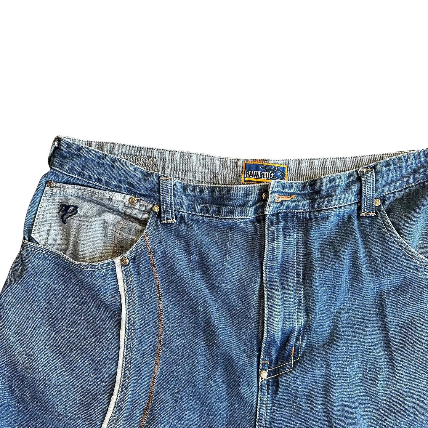 Vintage Raw Blue Denim y2k 2000s Baggy Shorts Jorts Mens 42
