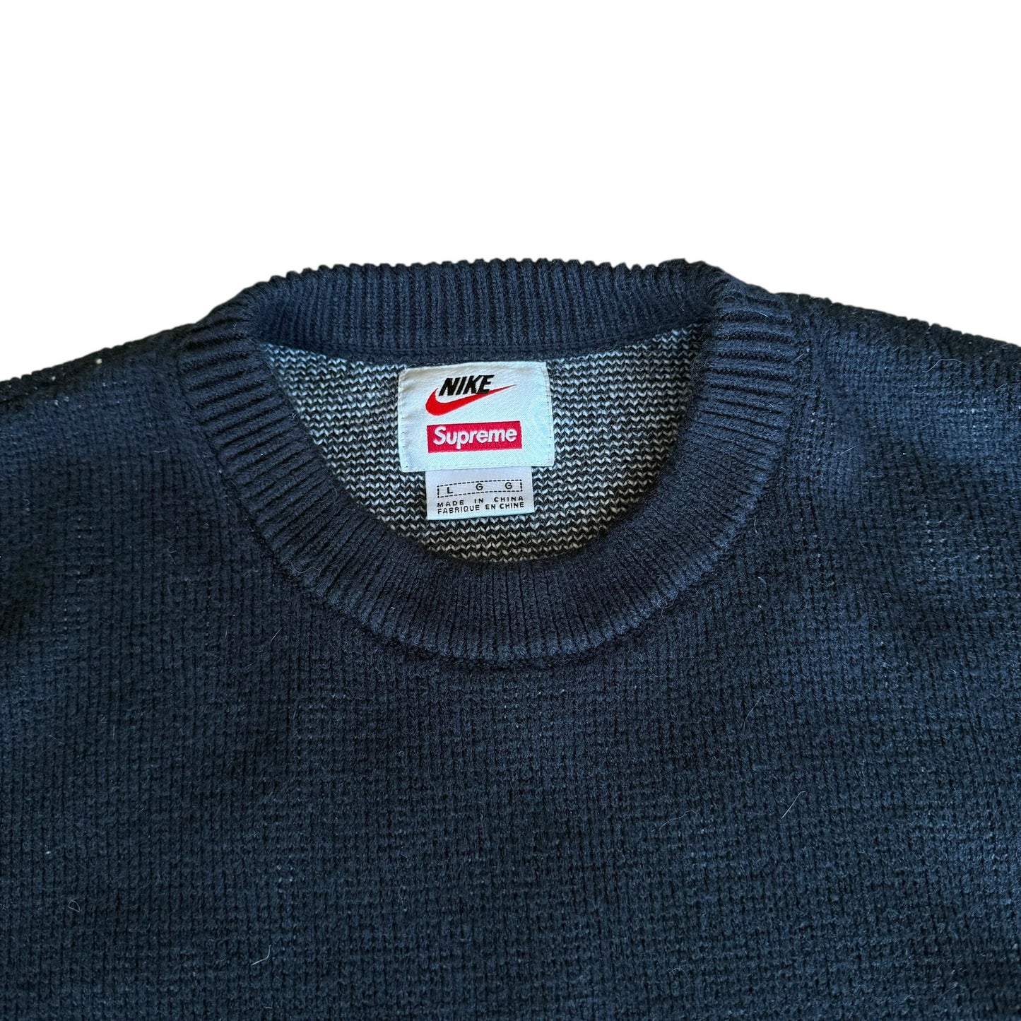 Nike Supreme Swoosh Knit Crewneck Sweater Black Mens Large