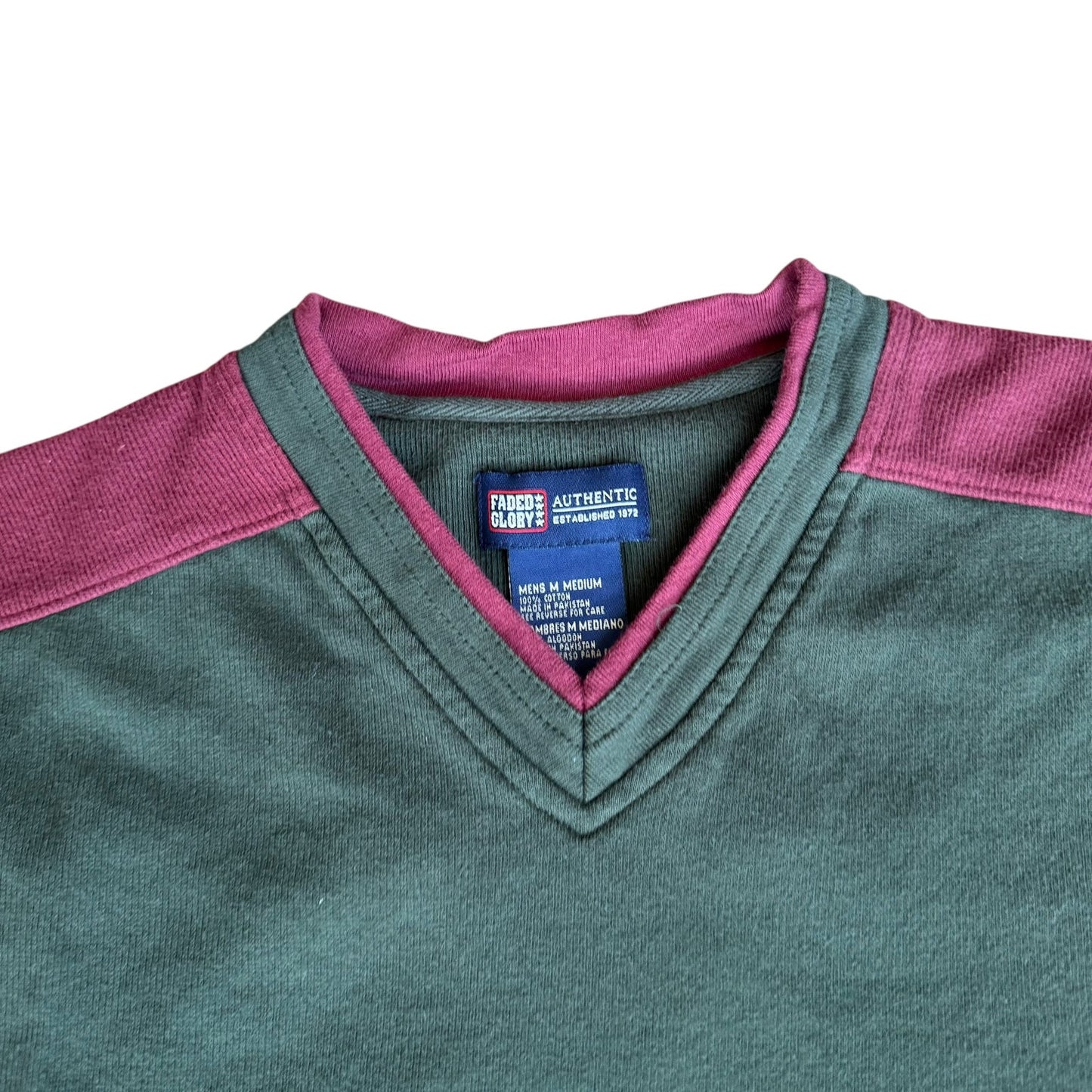 Vintage Faded Glory VNeck Sweater Green Mens Medium