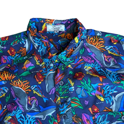 Vintage Fish AllOverPrint Shirt Silk Mens Medium