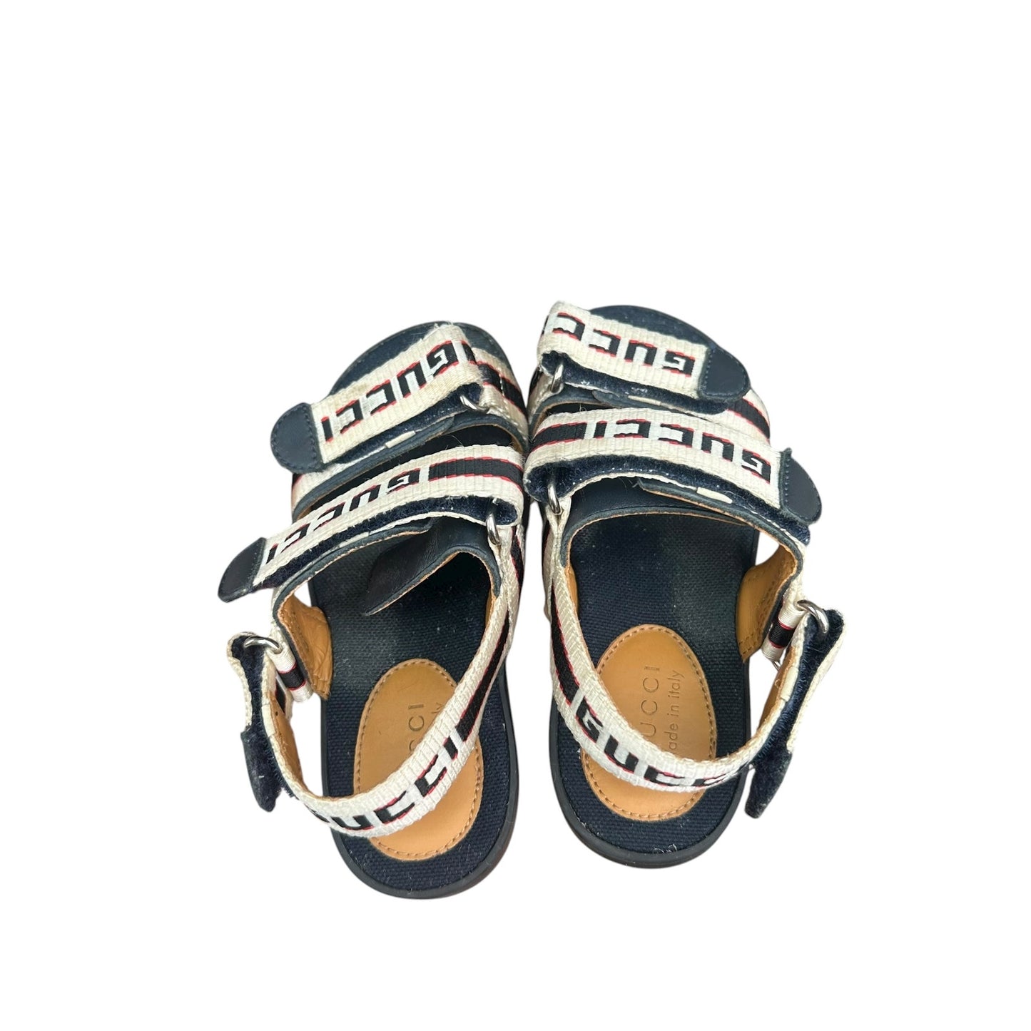 Authentic Gucci Logo Kids Toddlers Infant Sandals Blue Tan 25