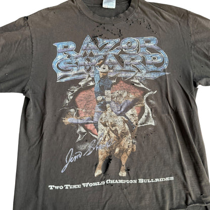 Distressed Jim Sharp Razor Bull Rider Rodeo Tee Shirt Mens Small