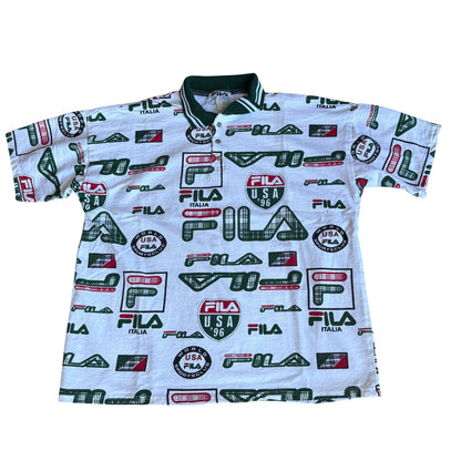 Vintage 1990s FiLA Italia AllOverPrint Polo Shirt Mens 2XL