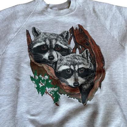 Vintage 90s Raccoon Sweater Animal Print Womens Medium