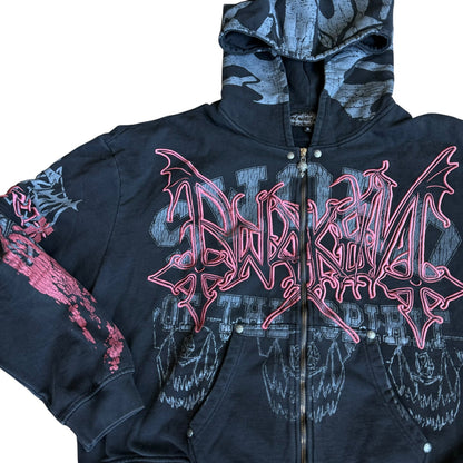 Designer Gothic Vamp Hoodie Sweatshirt ZipUp Mens Black Large