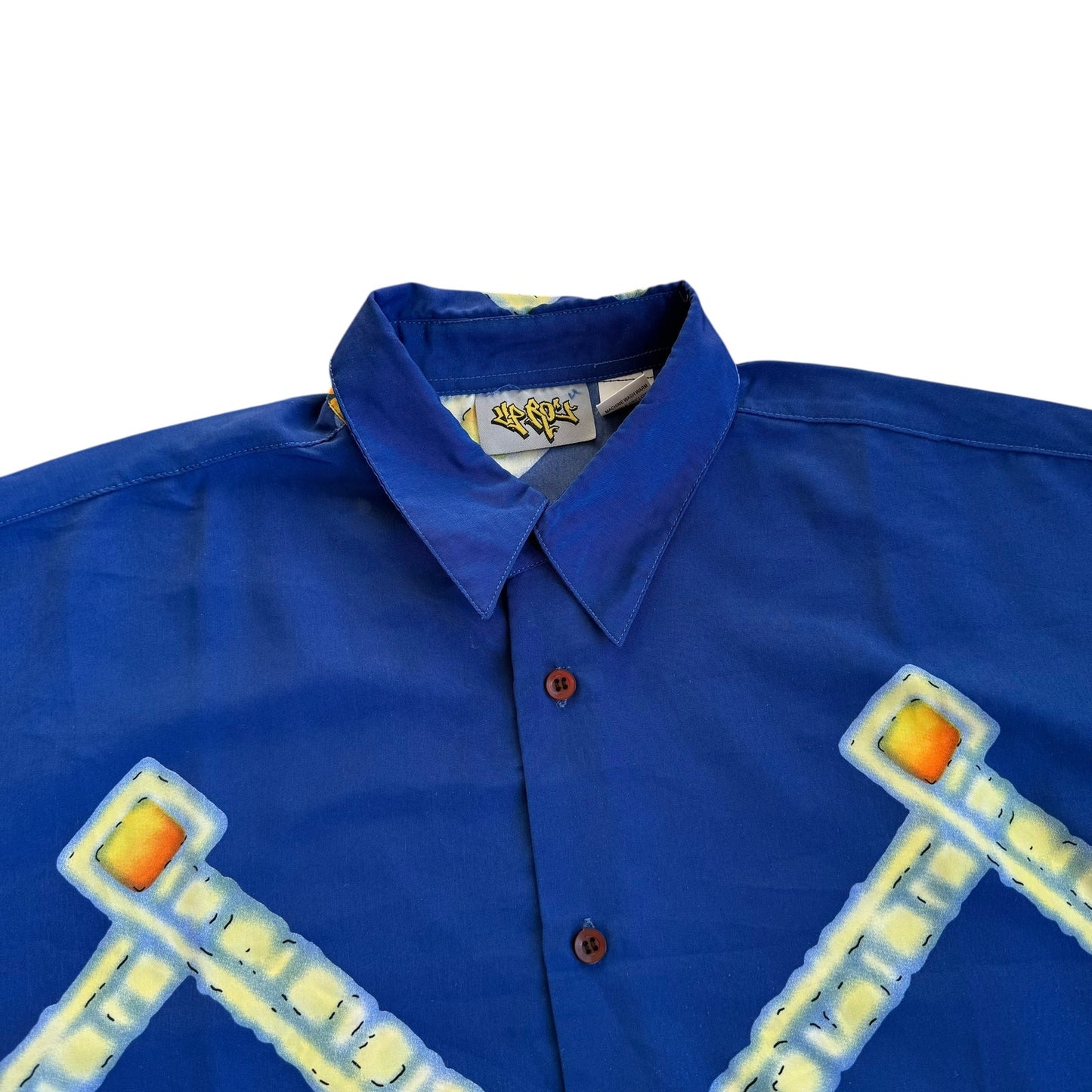 Up Ro's Medusa Head Blue Vintage 90s y2k ButtonUp AOP Mens Large