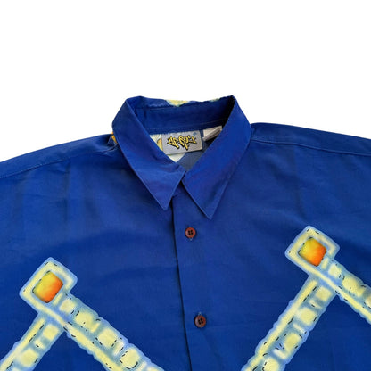 Up Ro's Medusa Head Blue Vintage 90s y2k ButtonUp AOP Mens Large