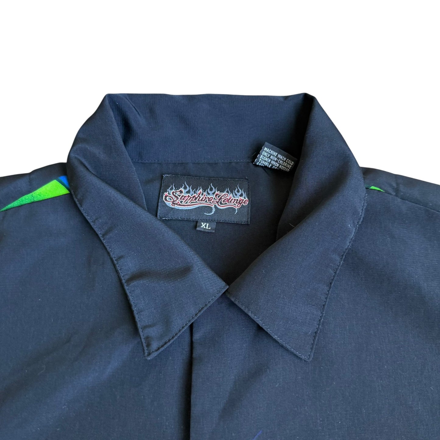 Sapphire Lounge y2k Skull Engine Flames Button Up Mens XL