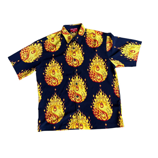 Vintage y2k JNCO Button Up Shirt Mens Large Flaming YinYang