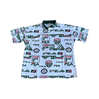 Vintage 1990s FiLA Italia AllOverPrint Polo Shirt Mens 2XL
