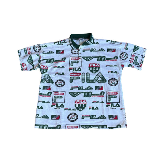 Vintage 1990s FiLA Italia AllOverPrint Polo Shirt Mens 2XL