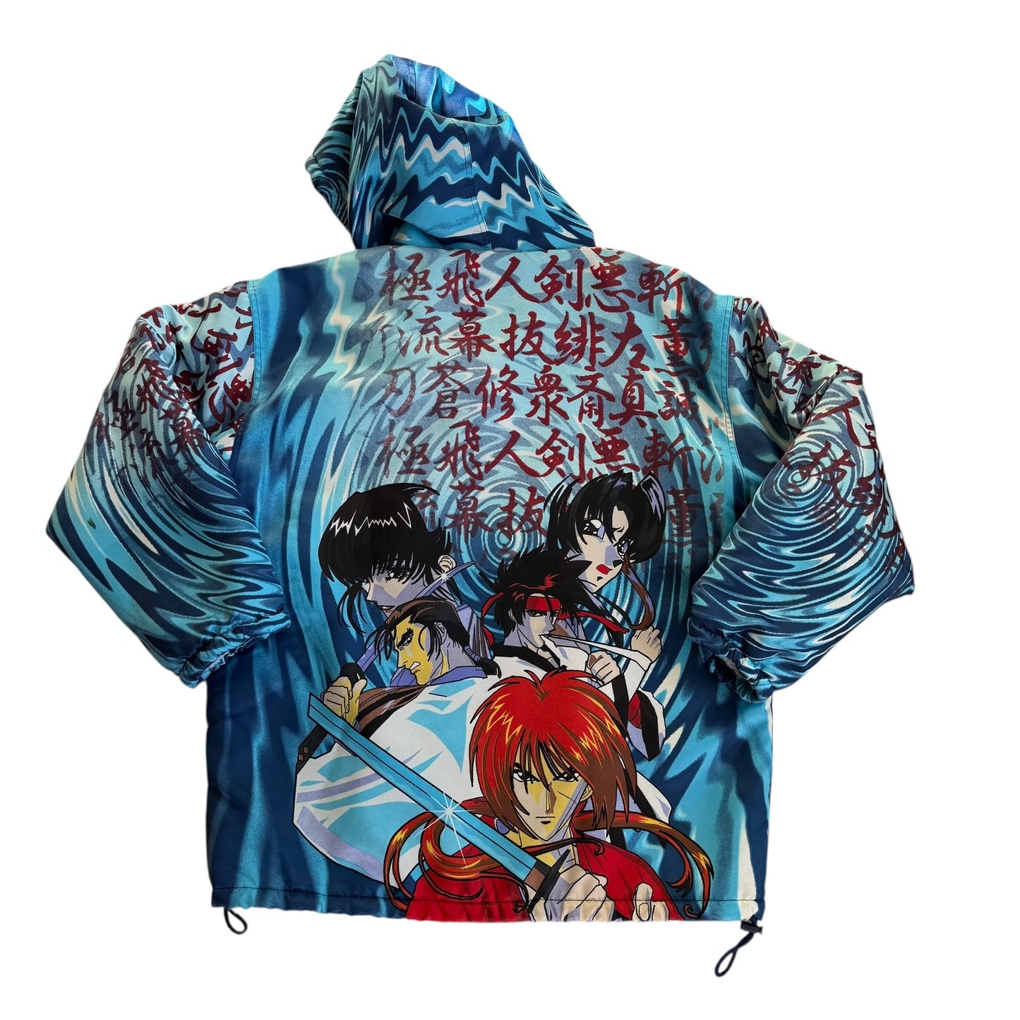 Vintage 90s ZAM Rurouni Kenshin Anime AOP Puffer Coat Hoodie Mens XL