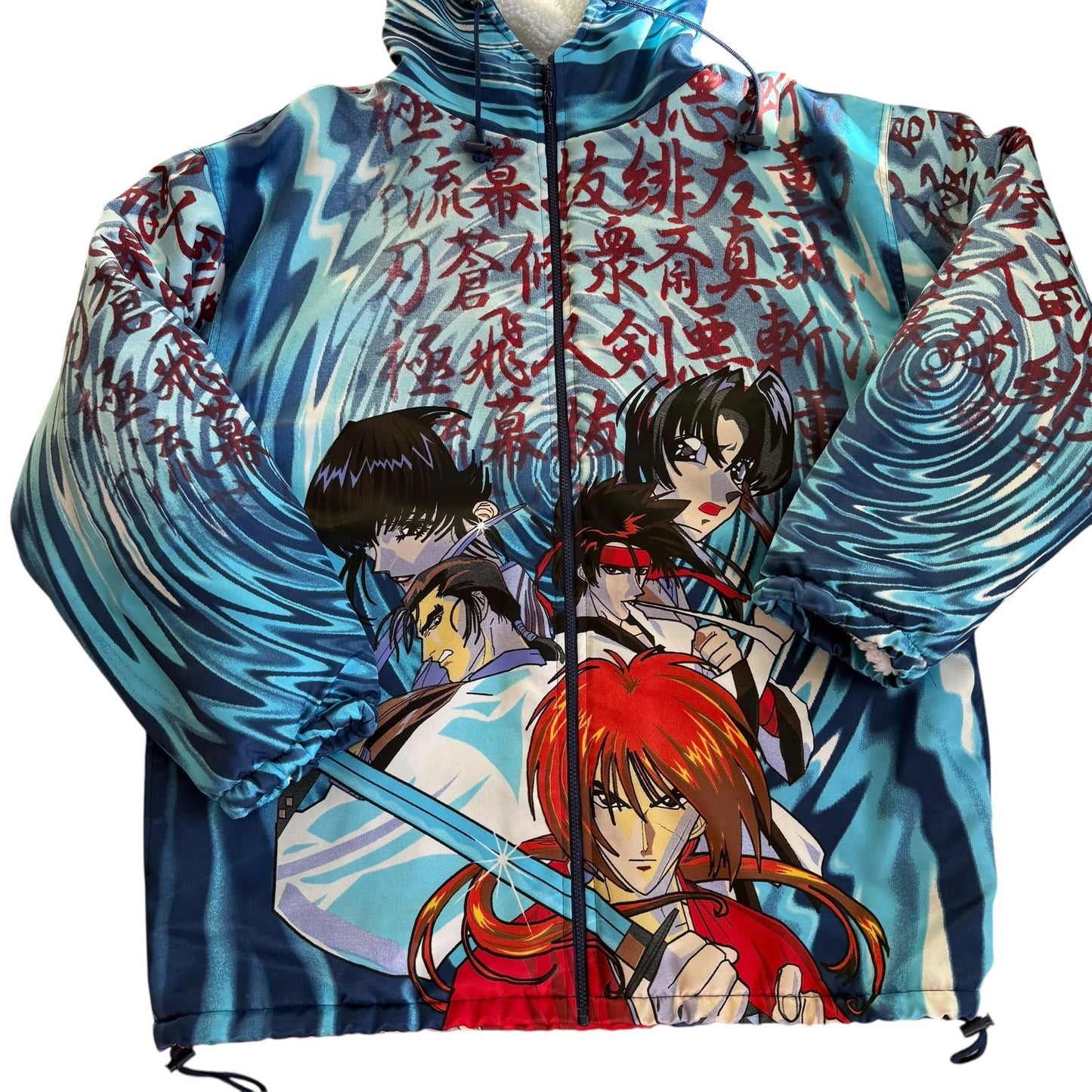 Vintage 90s ZAM Rurouni Kenshin Anime AOP Puffer Coat Hoodie Mens XL
