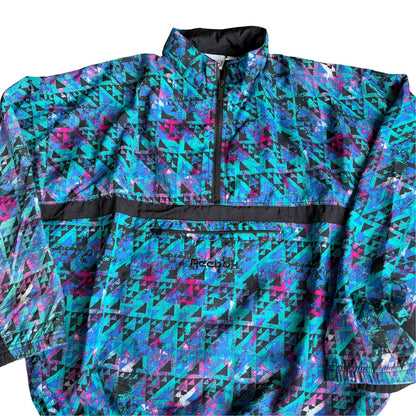 Vintage Reebok Abstract Windbreaker Purple Teal Jacket Mens Large
