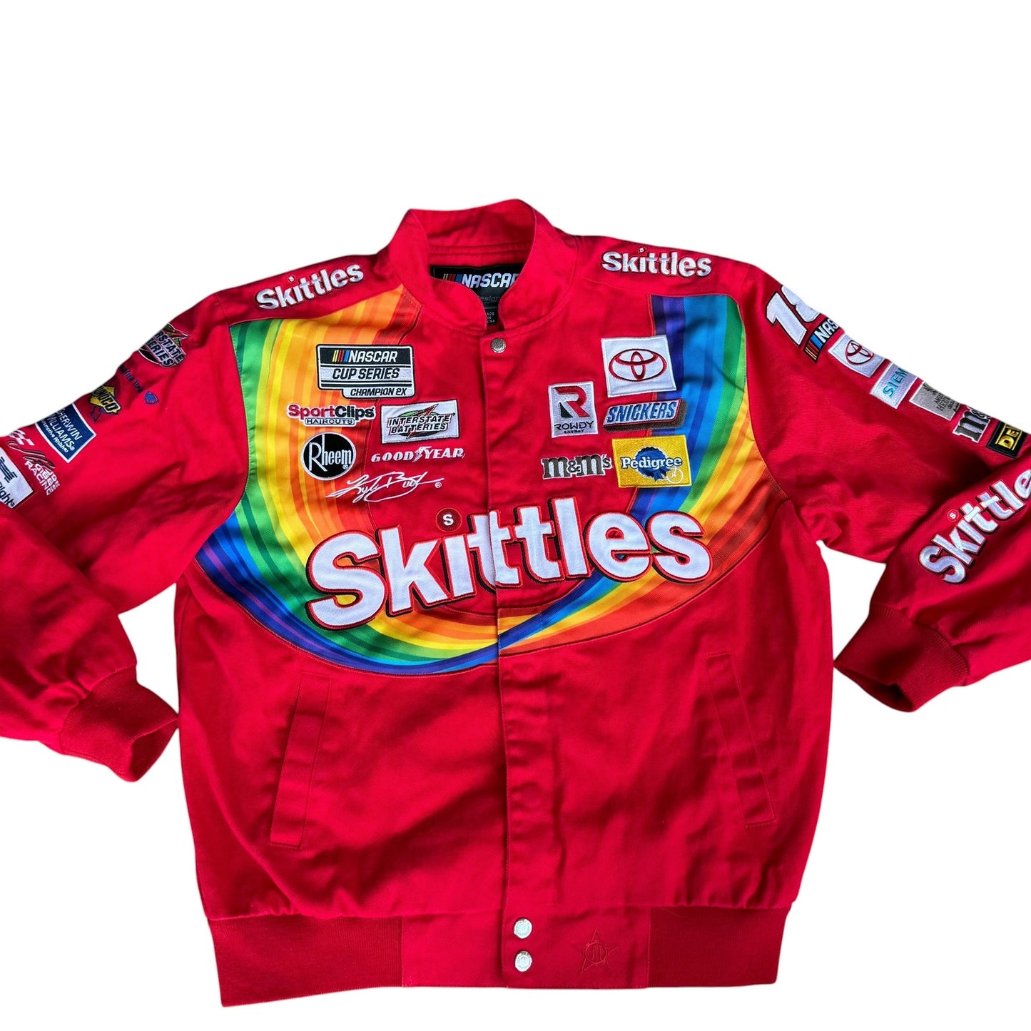 Skittles Nascar Racing Jacket Red Mens Medium JH Design Kyle Busch