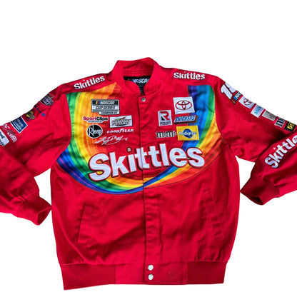 Skittles Nascar Racing Jacket Red Mens Medium JH Design Kyle Busch