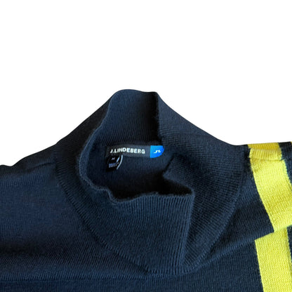 J Lindeberg Black Yellow Stripe Turtleneck Sweater Mens Medium