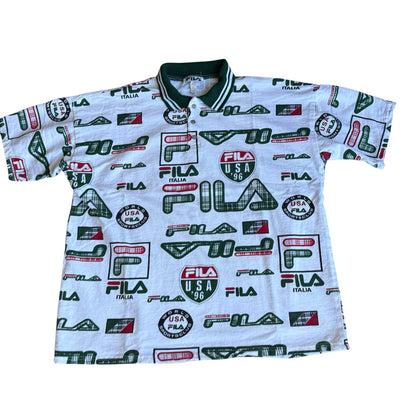 Vintage 1990s FiLA Italia AllOverPrint Polo Shirt Mens 2XL