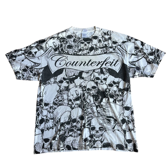 Vintage y2k COUNTERFEIT Skulls AOP T-Shirt Mens XL
