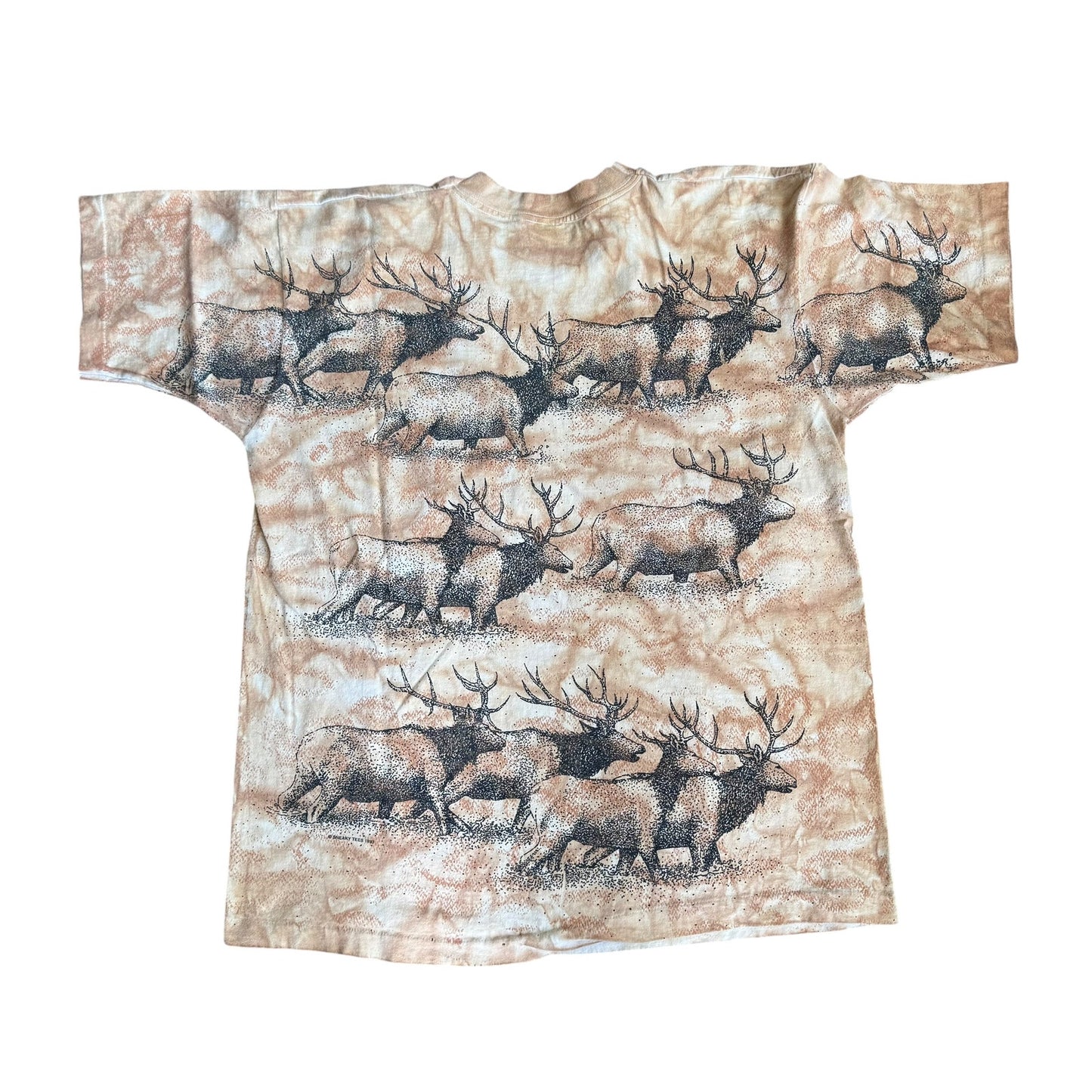 Vintage 1993 Oregon Trail Elk AllOverPrint Tee Shirt Mens XL