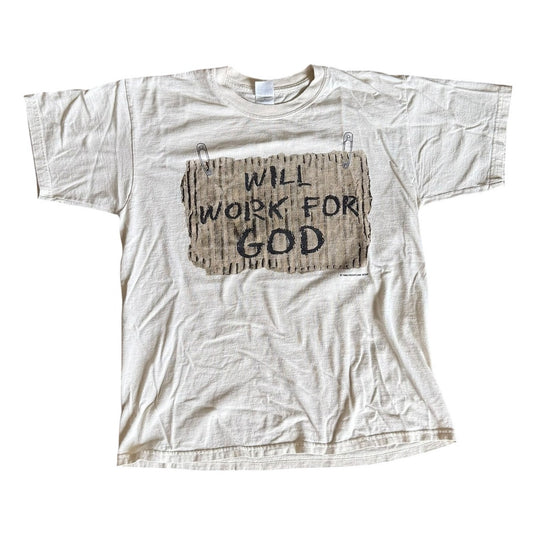 Will Work For God Vintage 90s 1998 Tee Shirt Mens Large