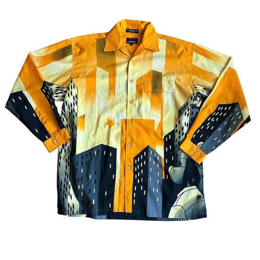 Meoshe 90s y2k AllOverPrint Button Up Shirt Mens LongSleeve Large