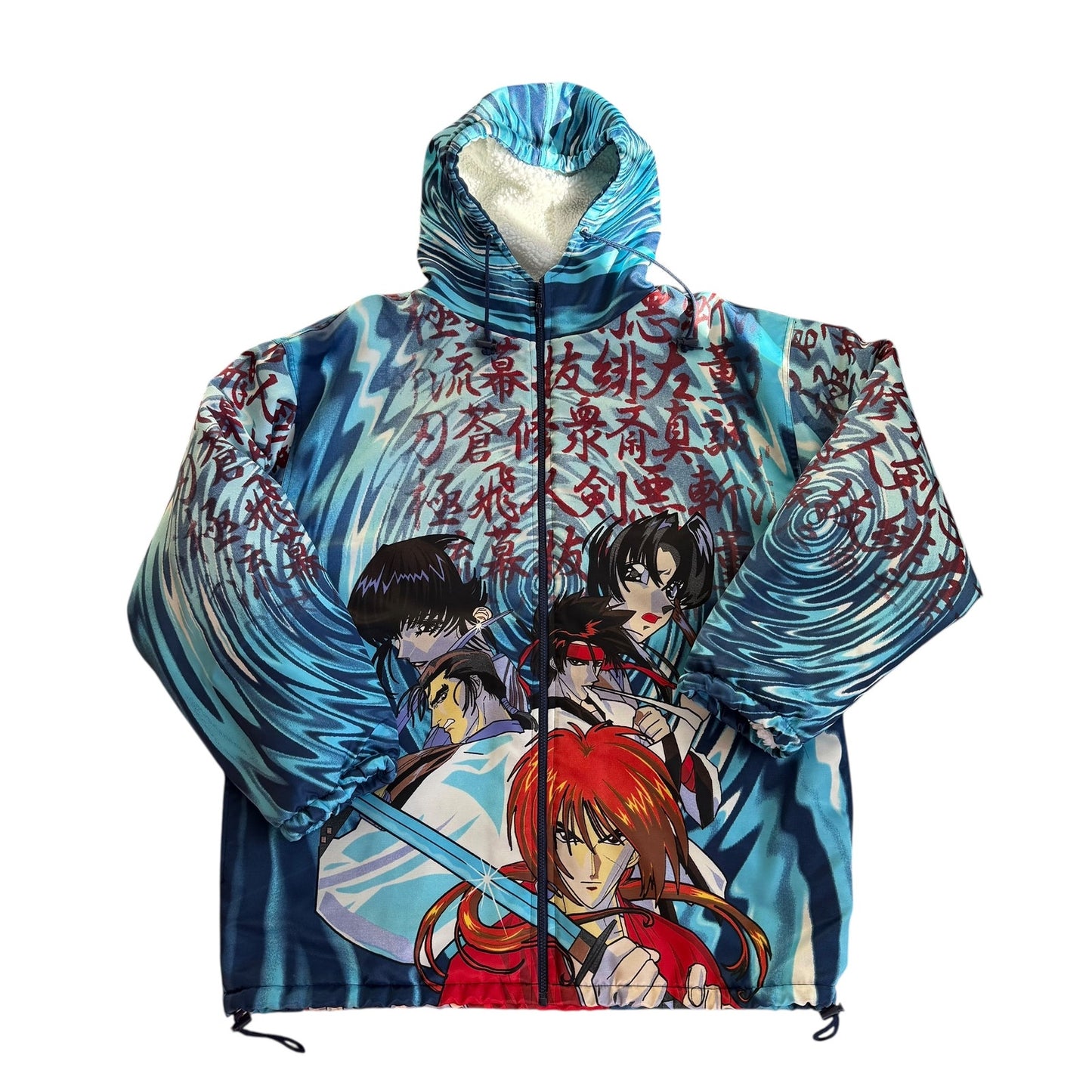 Vintage 90s ZAM Rurouni Kenshin Anime AOP Puffer Coat Hoodie Mens XL
