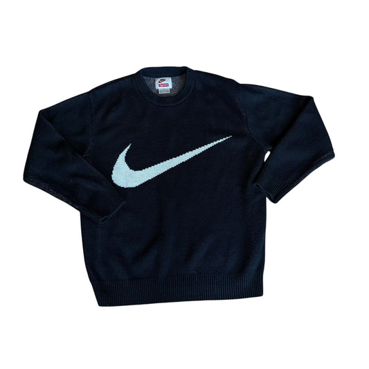 Nike Supreme Swoosh Knit Crewneck Sweater Black Mens Large