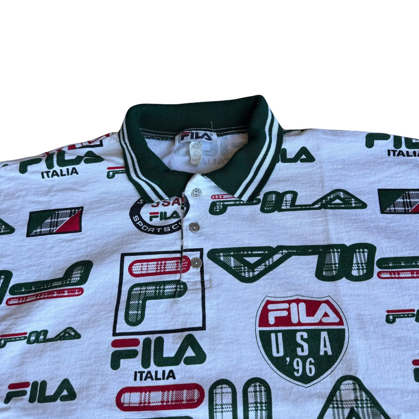 Vintage 1990s FiLA Italia AllOverPrint Polo Shirt Mens 2XL